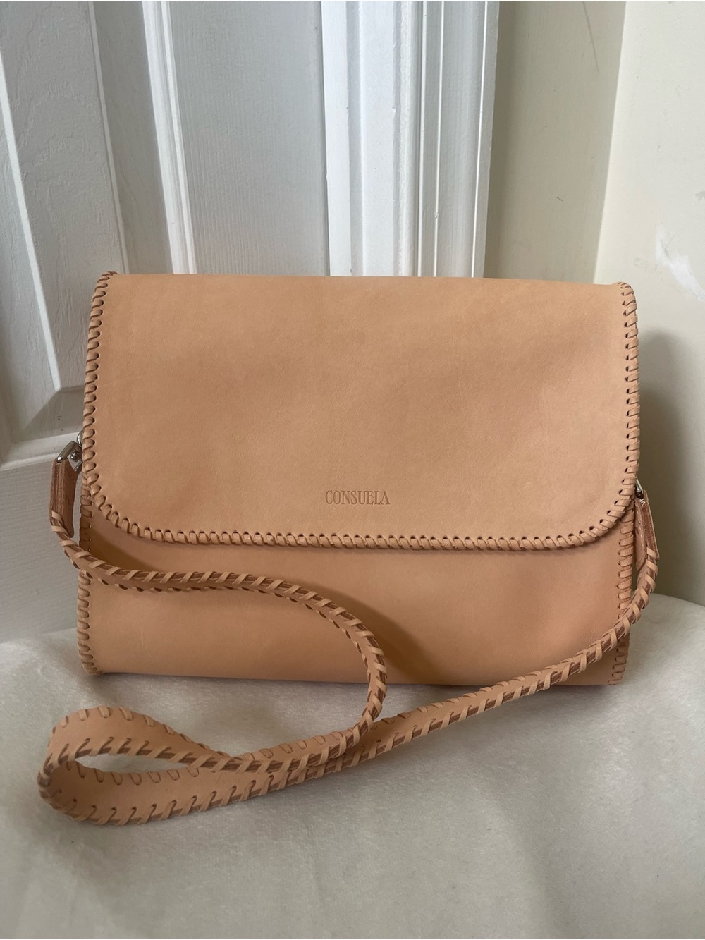 Consuela Chrissy Nude/Tan Leather Whipstitch Crossbody